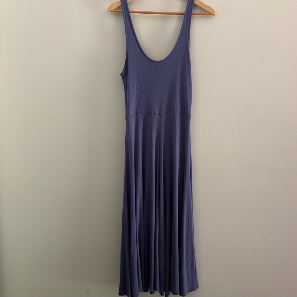 Marine Layer Lexi Rib Fit and Flare Midi Dress in Blue L Tencel Capsule Basic - Picture 2 of 12